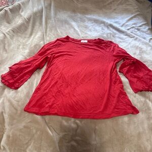 Anthropologie Red Ruffle Sleece Elegant Red Women's Tee M